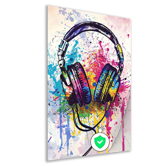 Abstract koptelefoon met Kleurrijk verfspatten poster