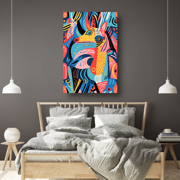 Abstract kleurrijk dierenontwerp met geometrische vormen canvas met baklijst