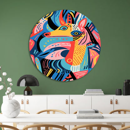 Abstract kleurrijk dierenontwerp met geometrische vormen aluminium muurcirkel