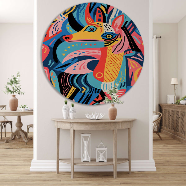 Abstract kleurrijk dierenontwerp met geometrische vormen forex muurcirkel