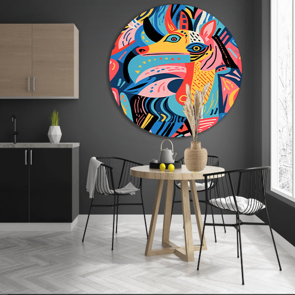 Abstract kleurrijk dierenontwerp met geometrische vormen aluminium muurcirkel