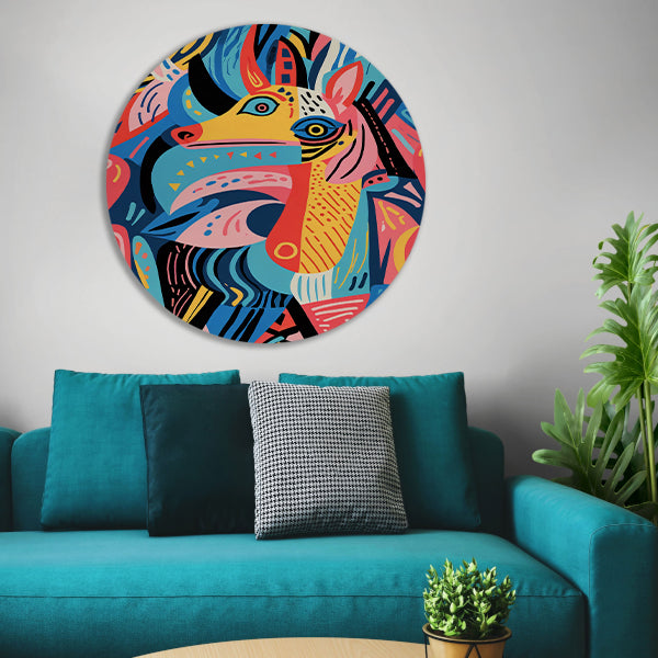 Abstract kleurrijk dierenontwerp met geometrische vormen aluminium muurcirkel