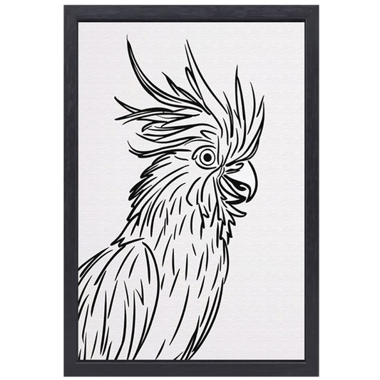 Eenvoudige Zwarte Lijnen Vogel Illustratie canvas met baklijst