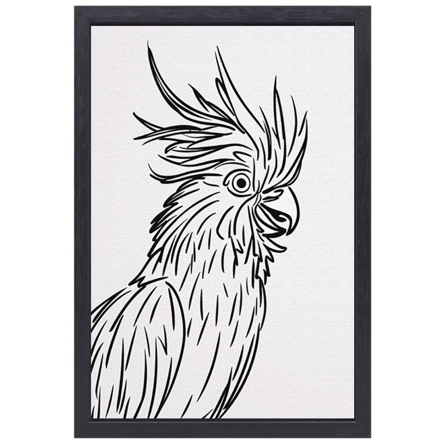 Eenvoudige Zwarte Lijnen Vogel Illustratie canvas met baklijst