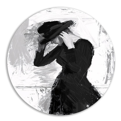 Mysterieuze vrouw in sombere tinten aluminium muurcirkel