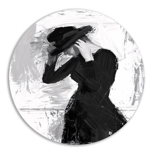 Mysterieuze vrouw in sombere tinten aluminium muurcirkel