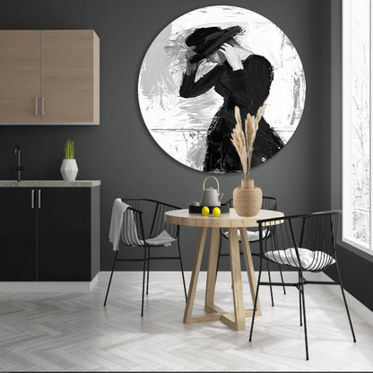 Mysterieuze vrouw in sombere tinten aluminium muurcirkel