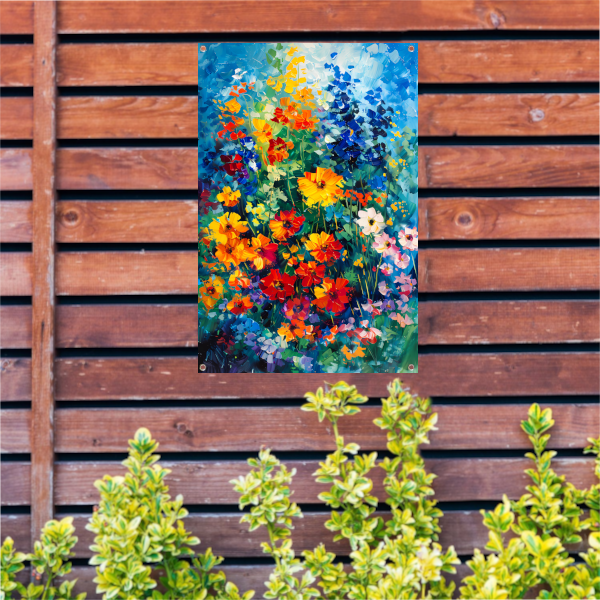 Kleurrijk abstract bloemenveld schilderij tuinposter