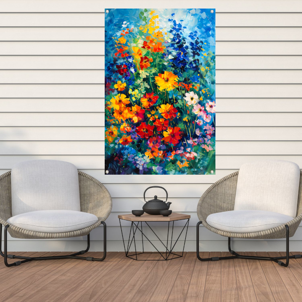 Kleurrijk abstract bloemenveld schilderij tuinposter