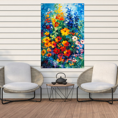 Kleurrijk abstract bloemenveld schilderij tuinposter