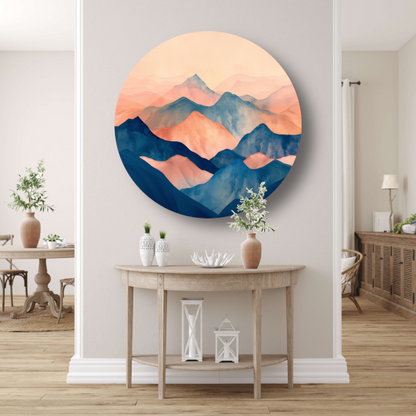 Abstracte Pastelkleurige Bergen in Harmonieuze Golven aluminium muurcirkel
