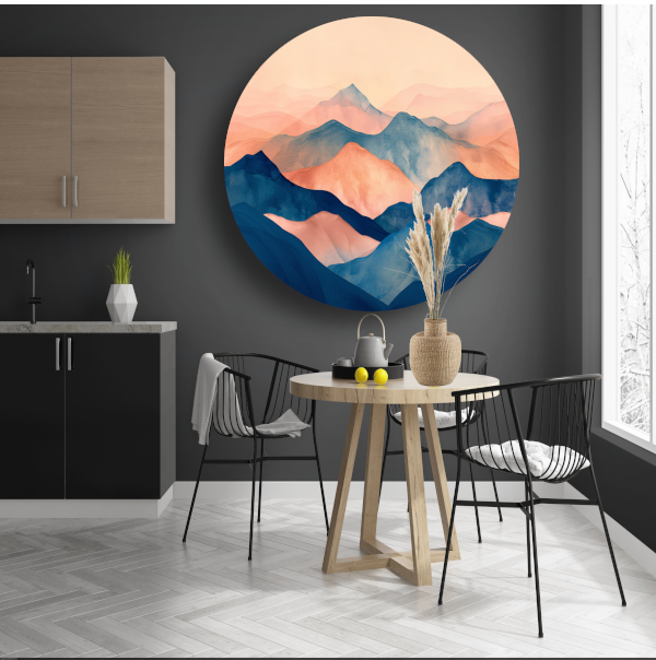 Abstracte Pastelkleurige Bergen in Harmonieuze Golven aluminium muurcirkel