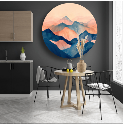 Abstracte Pastelkleurige Bergen in Harmonieuze Golven aluminium muurcirkel