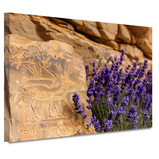 Hert met paarse bloemen gravure canvas