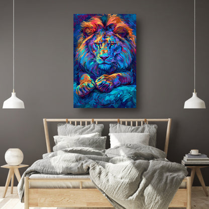 Kleurrijke abstracte leeuw voor moderne interieurs canvas met baklijst