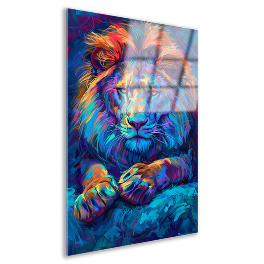 Kleurrijke abstracte leeuw voor moderne interieurs acrylglas