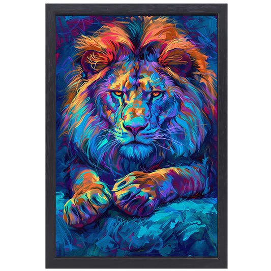 Kleurrijke abstracte leeuw voor moderne interieurs canvas met baklijst