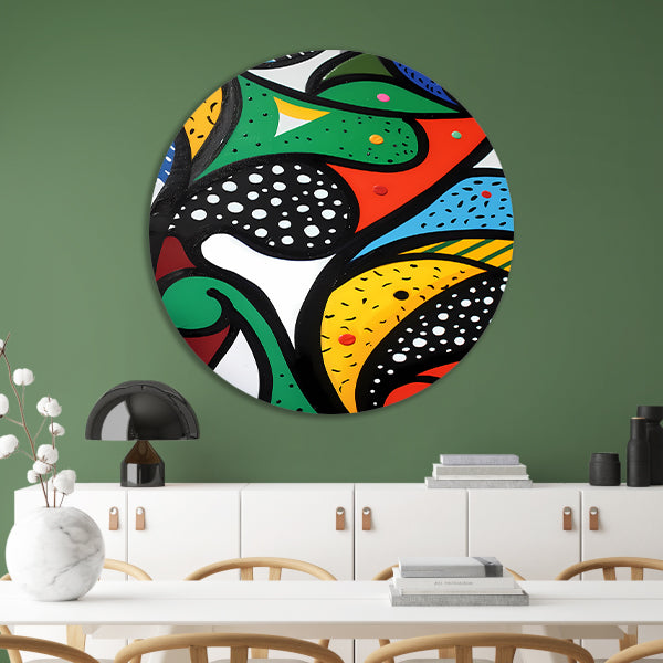 Kleurrijk abstract schilderij met patronen aluminium muurcirkel