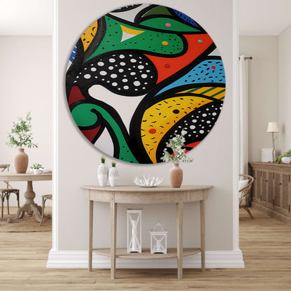 Kleurrijk abstract schilderij met patronen aluminium muurcirkel