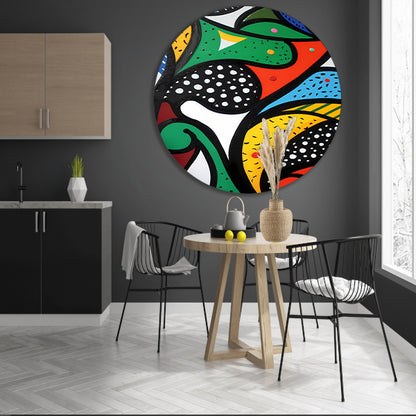 Kleurrijk abstract schilderij met patronen aluminium muurcirkel