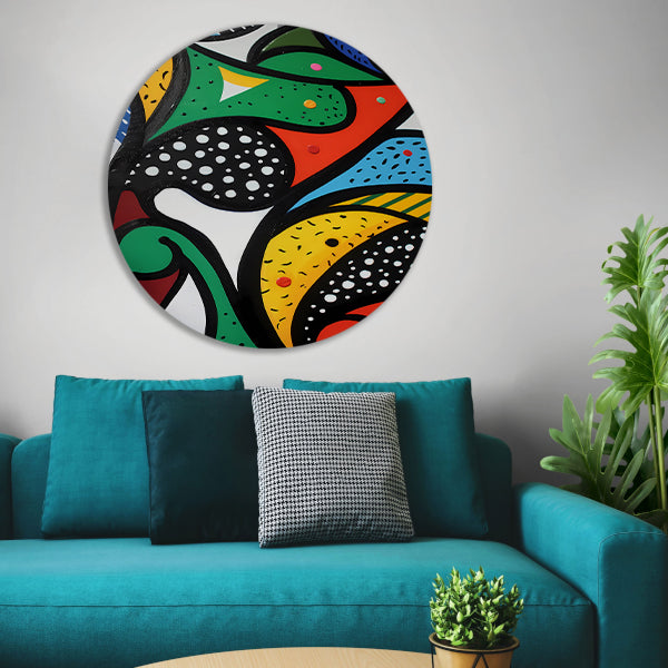 Kleurrijk abstract schilderij met patronen forex muurcirkel