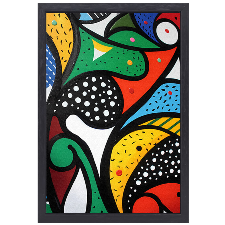 Kleurrijk abstract schilderij met patronen canvas met baklijst