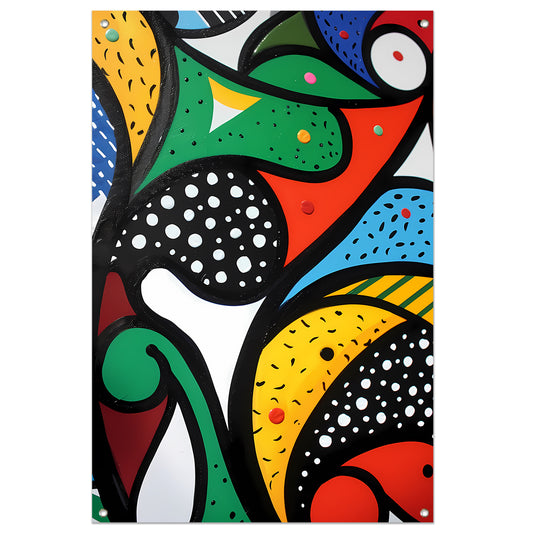 Kleurrijk abstract schilderij met patronen tuinposter