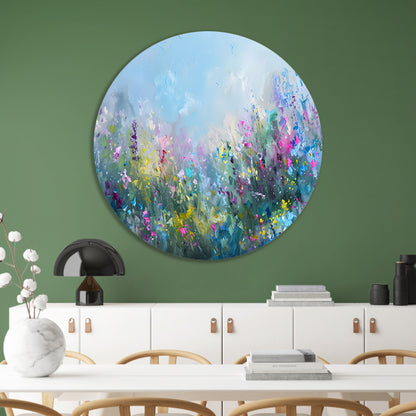 Abstract kleurrijk bloemenveld in natuurstijl forex muurcirkel