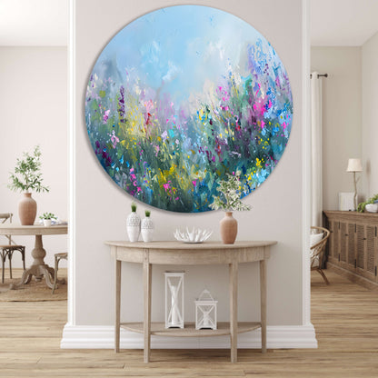 Abstract kleurrijk bloemenveld in natuurstijl forex muurcirkel