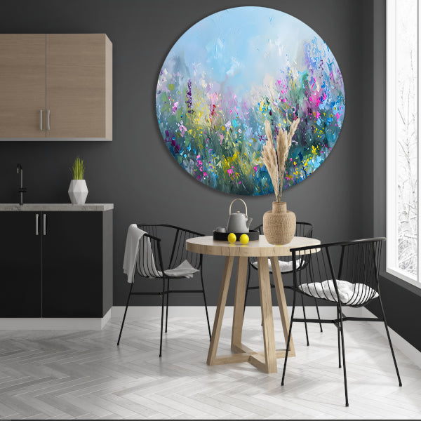 Abstract kleurrijk bloemenveld in natuurstijl forex muurcirkel