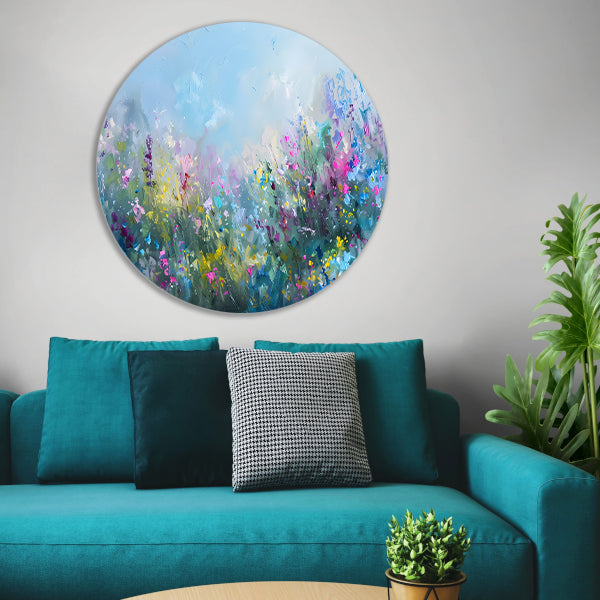 Abstract kleurrijk bloemenveld in natuurstijl forex muurcirkel