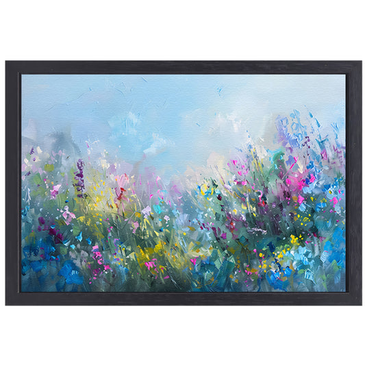 Abstract kleurrijk bloemenveld in natuurstijl canvas met baklijst