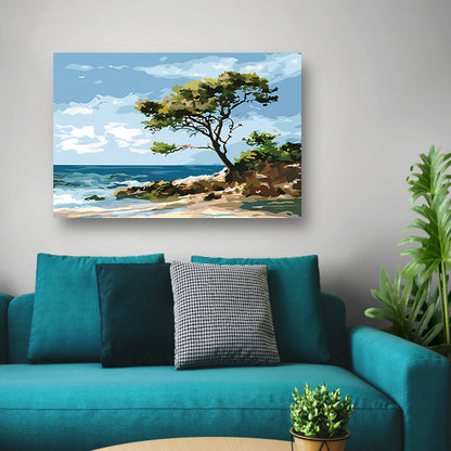 Boom aan de kust in popart stijl poster