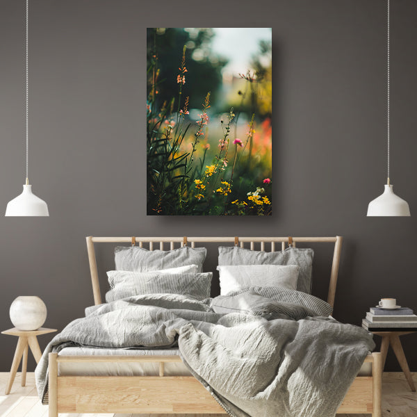 Wilde bloemen in de avondzon poster