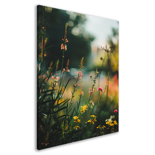Wilde bloemen in de avondzon canvas