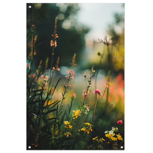 Wilde bloemen in de avondzon tuinposter