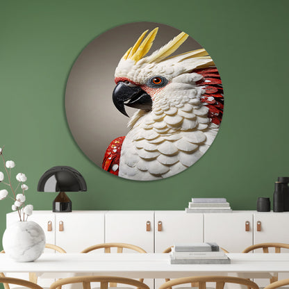 Hyperrealistische Portret van een Rood-Witte Papegaai aluminium muurcirkel
