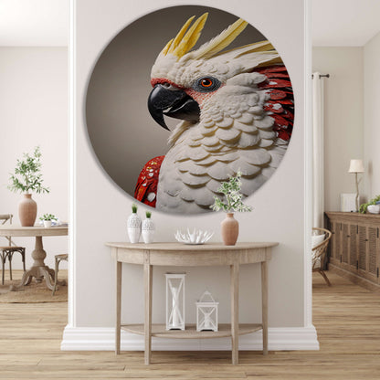 Hyperrealistische Portret van een Rood-Witte Papegaai aluminium muurcirkel
