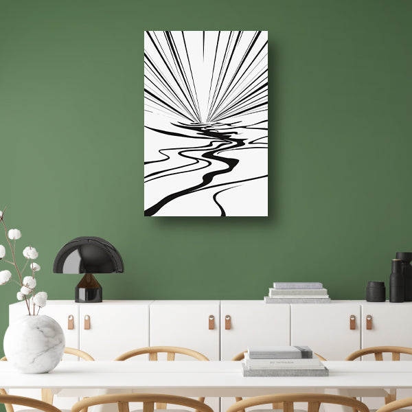 Convergentie van zwarte lijnen op wit poster