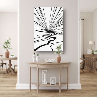 Convergentie van zwarte lijnen op wit canvas