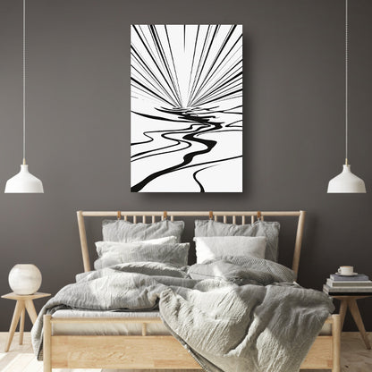 Convergentie van zwarte lijnen op wit poster