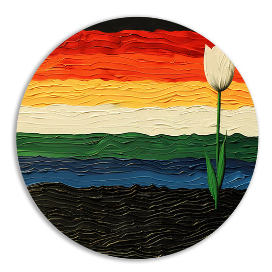 Abstracte kleurrijke tulp schilderij aluminium muurcirkel
