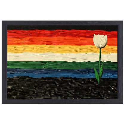 Abstracte kleurrijke tulp schilderij canvas met baklijst