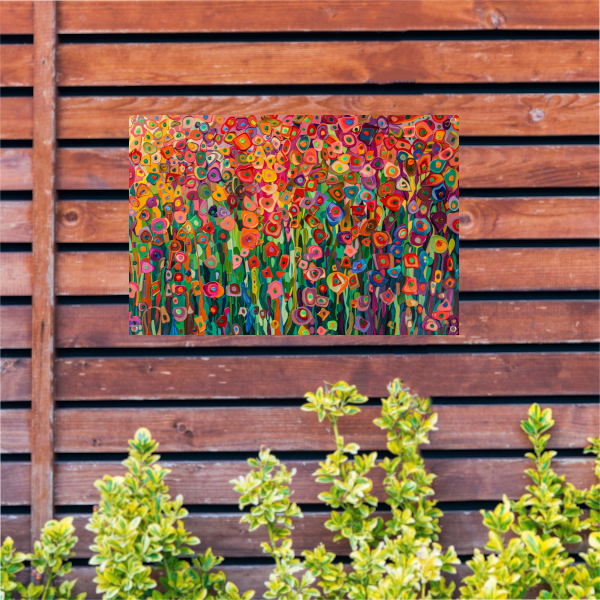 Abstract bloemenveld met felle kleuren tuinposter