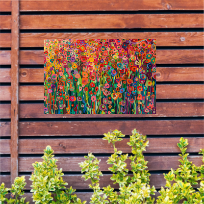 Abstract bloemenveld met felle kleuren tuinposter