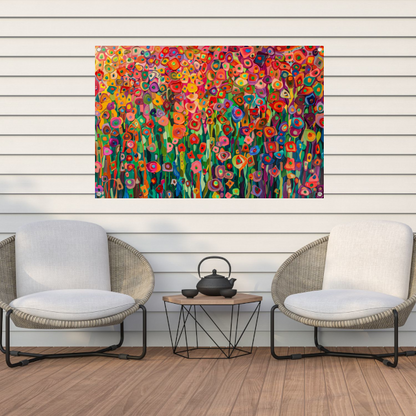 Abstract bloemenveld met felle kleuren tuinposter