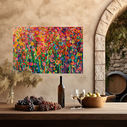 Abstract bloemenveld met felle kleuren tuinposter