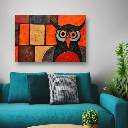 Kleurrijke abstracte uil schilderij op canvas canvas