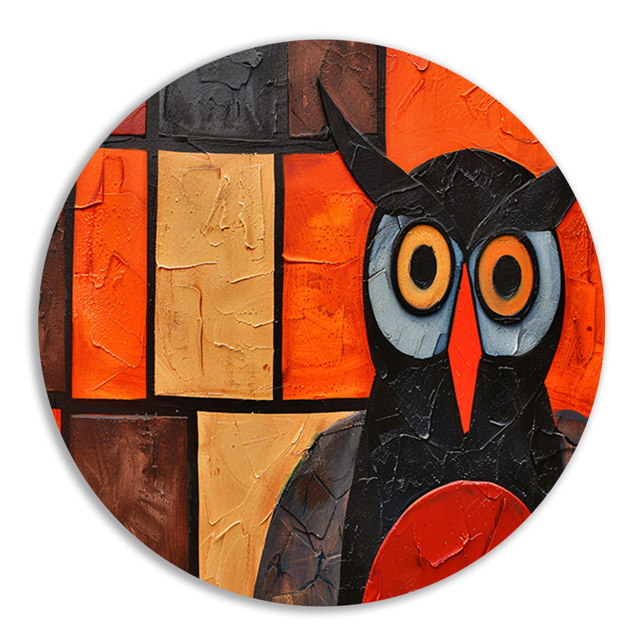 Kleurrijke abstracte uil schilderij forex muurcirkel
