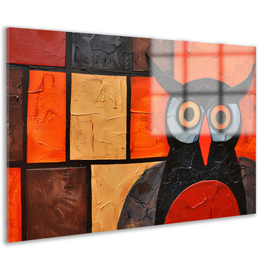 Kleurrijke abstracte uil schilderij op canvas acrylglas